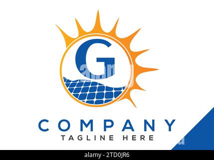 Letter G with solar panel and sun sign Logo Design Vector Template. Stock Vector