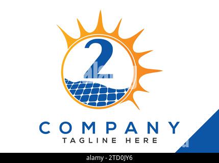 Letter 2 with solar panel and sun sign Logo Design Vector Template. Stock Vector