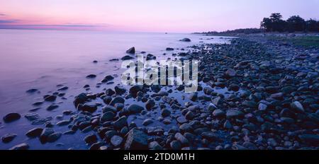 Stony beach at dusk, Sweden Stock Photo