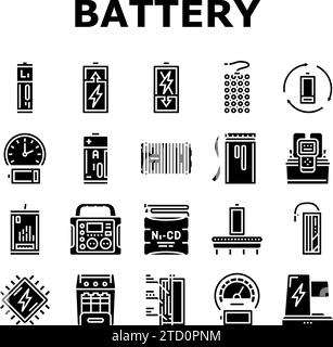 battery technology power electric icons set vector Stock Vector