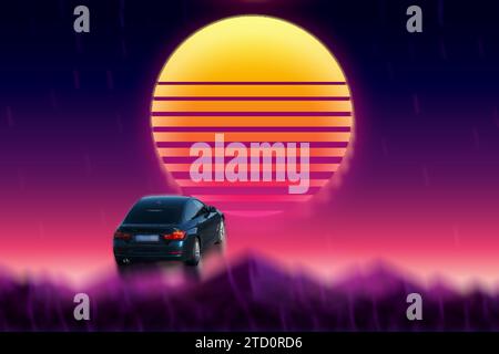 passenger car on a background with bokeh passenger transport technology vehicle auto colors in motion Stock Photo