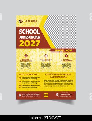 Unique Kids Learning Flyer and School Admission Advertisement Leaflet A4 Stock Vector