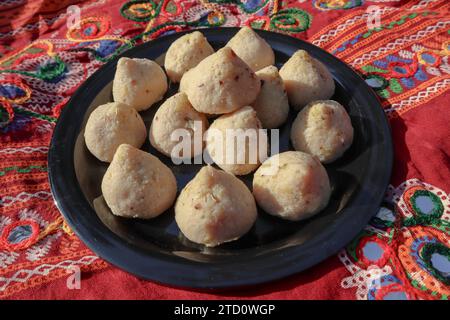 Indian sweet dish item. Malai peda modak shape special dessert sweets for festivals like Diwali Stock Photo