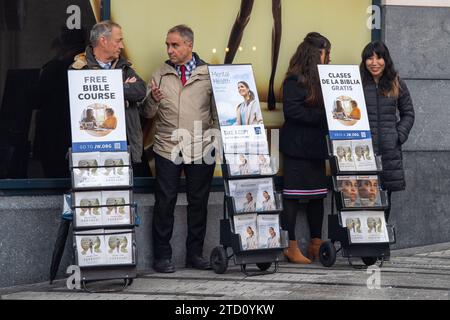 Jehovah's Witnesses with mobile information stands in Cork City, Ireland. Stock Photo