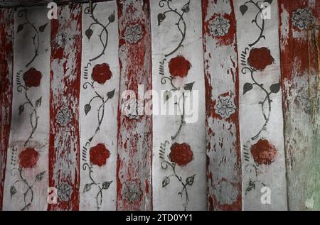 roses painted on wall, kentwell hall Stock Photo