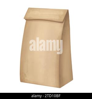 Beige bag made of craft organic paper. Package for storing seeds and spices, tea and coffee, snacks and lunches. An accessory for gardeners, florists, Stock Photo