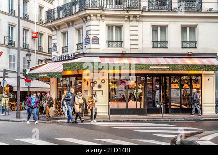 Faubourg 34 ,a trendy corner bistro on Rue du Faubourg Montmartre in the 9th arrondissement of Paris, France Stock Photo