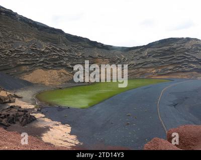 Lago Verde Green Lake Black Sand Beach, El Golfo, Lanzarote, Canary 