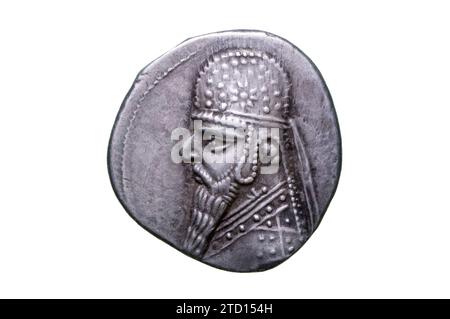 Parthian coin of Mithradates II Stock Photo