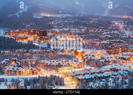 Breckenridge, Colorado, USA town skyline in winter at dusk. Stock Photo