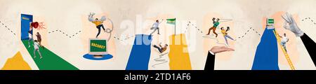 Conceptual collage panorama of searching vacancy in internet also offline jobless people looking for work isolated on beige background Stock Photo