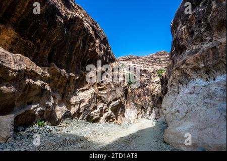 Landscape of the Wadi Lajab gorge in Saudi Arabia. Stock Photo