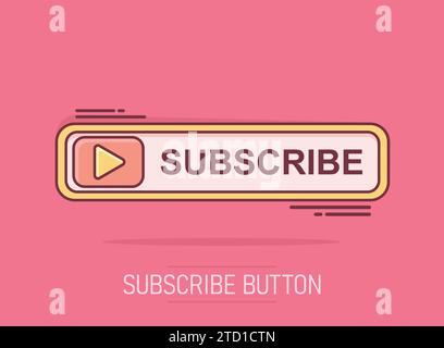 Vector cartoon subscribe button icon in comic style. Subscribe sign illustration pictogram. Play media business splash effect concept. Stock Vector