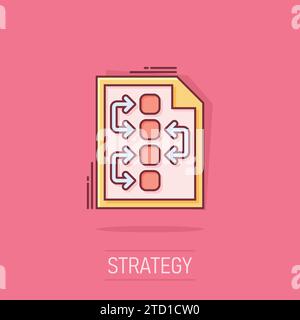 Vector cartoon tactical plan document icon in comic style. Strategy concept illustration pictogram. Document business splash effect concept. Stock Vector