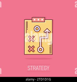Vector cartoon tactical plan document icon in comic style. Strategy concept illustration pictogram. Document business splash effect concept. Stock Vector