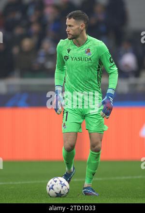 Milan, Italy, 12th December 2023. Alejandro Remiro of Real Sociedad during the UEFA Champions League match at Giuseppe Meazza, Milan. Picture credit should read: Jonathan Moscrop / Sportimage Stock Photo