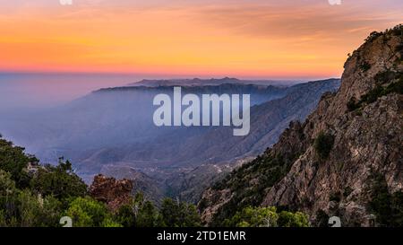 Discover the beauty of Saudi Arabia. Extraordinary landscape of the Asir Mountains, Sarawat mountain range in Billasmar area. Stock Photo