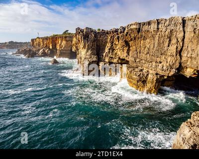 Rugged cliffs on the Atlantic Ocean coast from the Boca do Inferno viewpoint in Cascais Portugal Stock Photo