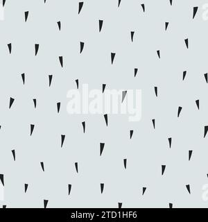Black spiky triangles on a bluish grey background. Simple minimalistic thorn seamless pattern. Stock Vector