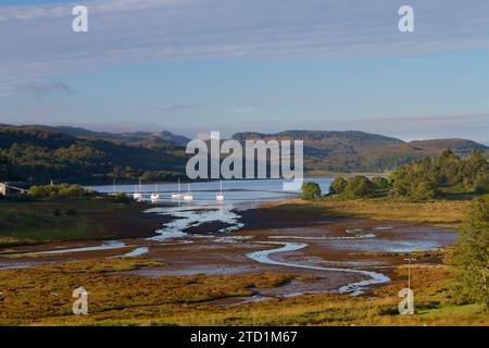 Boats moored in Ardentallen Bay, Scotland Stock Photo