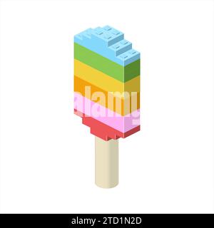 Multi-colored ice cream on a stick in isometry. Vector Stock Vector