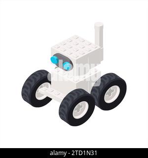 White robot on wheels in isometry. Vector Stock Vector