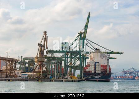 Santos city, Brazil. Ship being loaded at the container terminal at the Port of Santos. Stock Photo