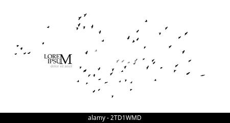 Flying birds silhouette flock. hand drawing. Not AI, Vector illustration Stock Vector