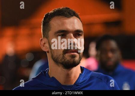 Nottingham, UK. 15th Dec 2023. Harry Toffolo of Nottingham Forest during the Premier League match between Nottingham Forest and Tottenham Hotspur at the City Ground, Nottingham on Friday 15th December 2023. (Photo: Jon Hobley | MI News) Credit: MI News & Sport /Alamy Live News Stock Photo