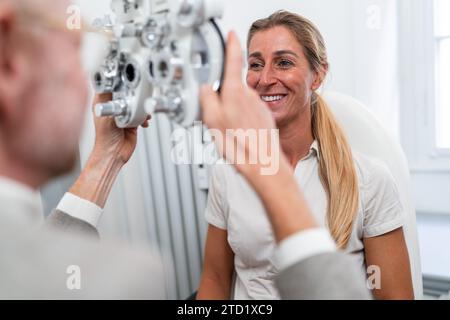 Ophthalmology concept. Patient eye vision examination in ...