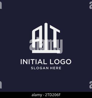 AT initial monogram logo design with pentagon shape style design ideas Stock Vector