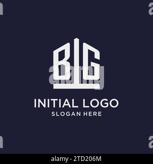 BG initial monogram logo design with pentagon shape style design ideas Stock Vector