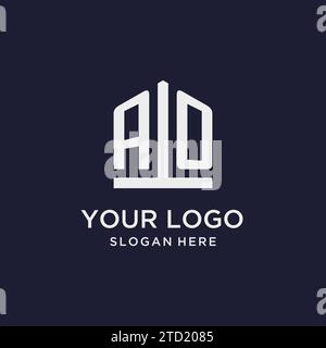 AO initial monogram logo design with pentagon shape style design ideas Stock Vector