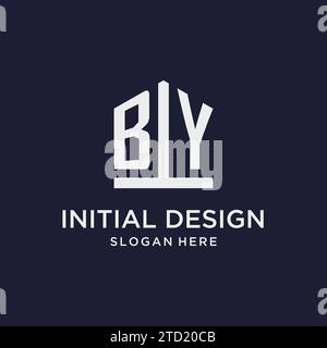 BY initial monogram logo design with pentagon shape style design ideas Stock Vector