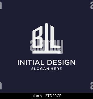 BL initial monogram logo design with pentagon shape style design ideas Stock Vector