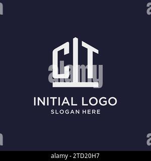 CT initial monogram logo design with pentagon shape style design ideas Stock Vector