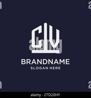 CV initial monogram logo design with pentagon shape style design ideas Stock Vector