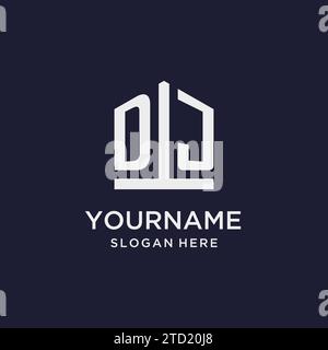 DJ initial monogram logo design with pentagon shape style design ideas Stock Vector