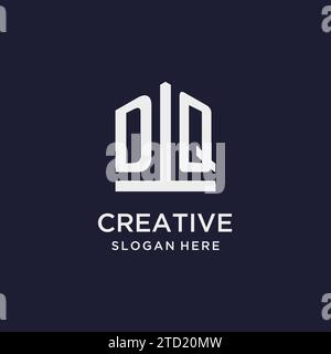DQ initial monogram logo design with pentagon shape style design ideas Stock Vector