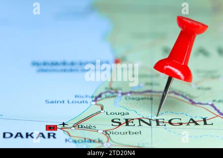 Word Senegal pin on map of Africa Stock Photo