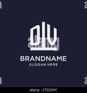 DV initial monogram logo design with pentagon shape style design ideas Stock Vector