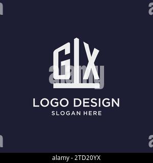 GX initial monogram logo design with pentagon shape style design ideas Stock Vector
