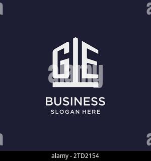 GE initial monogram logo design with pentagon shape style design ideas Stock Vector