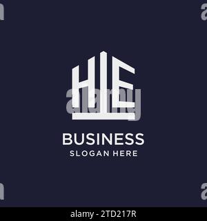 HE initial monogram logo design with pentagon shape style design ideas Stock Vector
