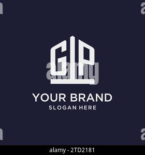 GP initial monogram logo design with pentagon shape style design ideas Stock Vector