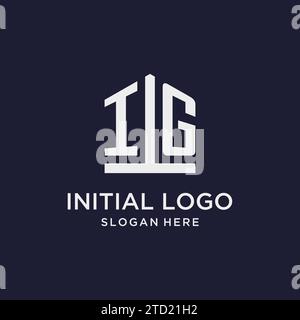 IG initial monogram logo design with pentagon shape style design ideas Stock Vector