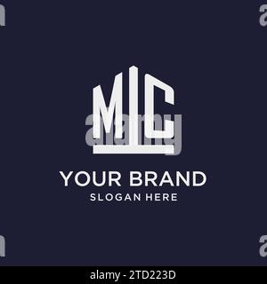 MC initial monogram logo design with pentagon shape style design ideas Stock Vector