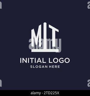 MT initial monogram logo design with pentagon shape style design ideas Stock Vector