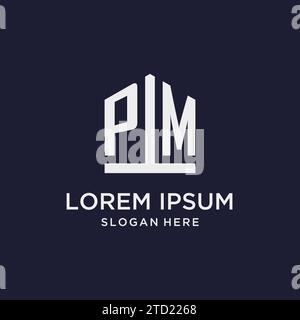 PM initial monogram logo design with pentagon shape style design ideas Stock Vector