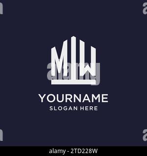 MW initial monogram logo design with pentagon shape style design ideas Stock Vector